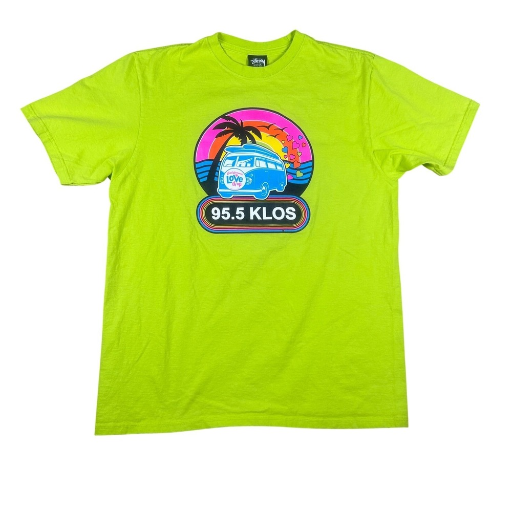 Stussy 95.5 KLOS California Love Drop Graphic T-Shirt‎ Neon Green Mens Medium